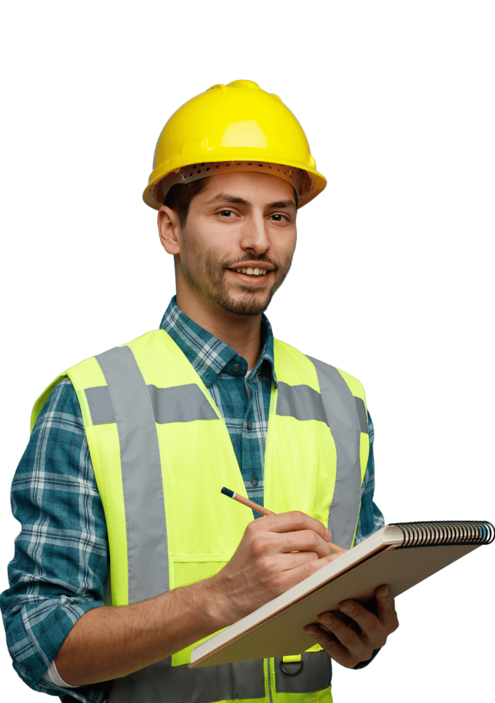 Ejecutivo de Seguros CCS con casco y chaleco reflectante, representando la protección especializada para construcción y edificaciones