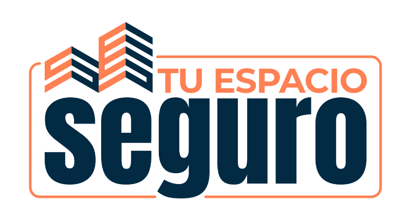 Logotipo de Tu Espacio Seguro en azul marino y naranjo sobre fondo blanco.